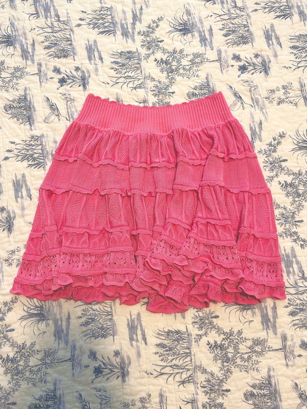 LoveShackFancy Hot Pink Ruffled Tiered Mini Skirt